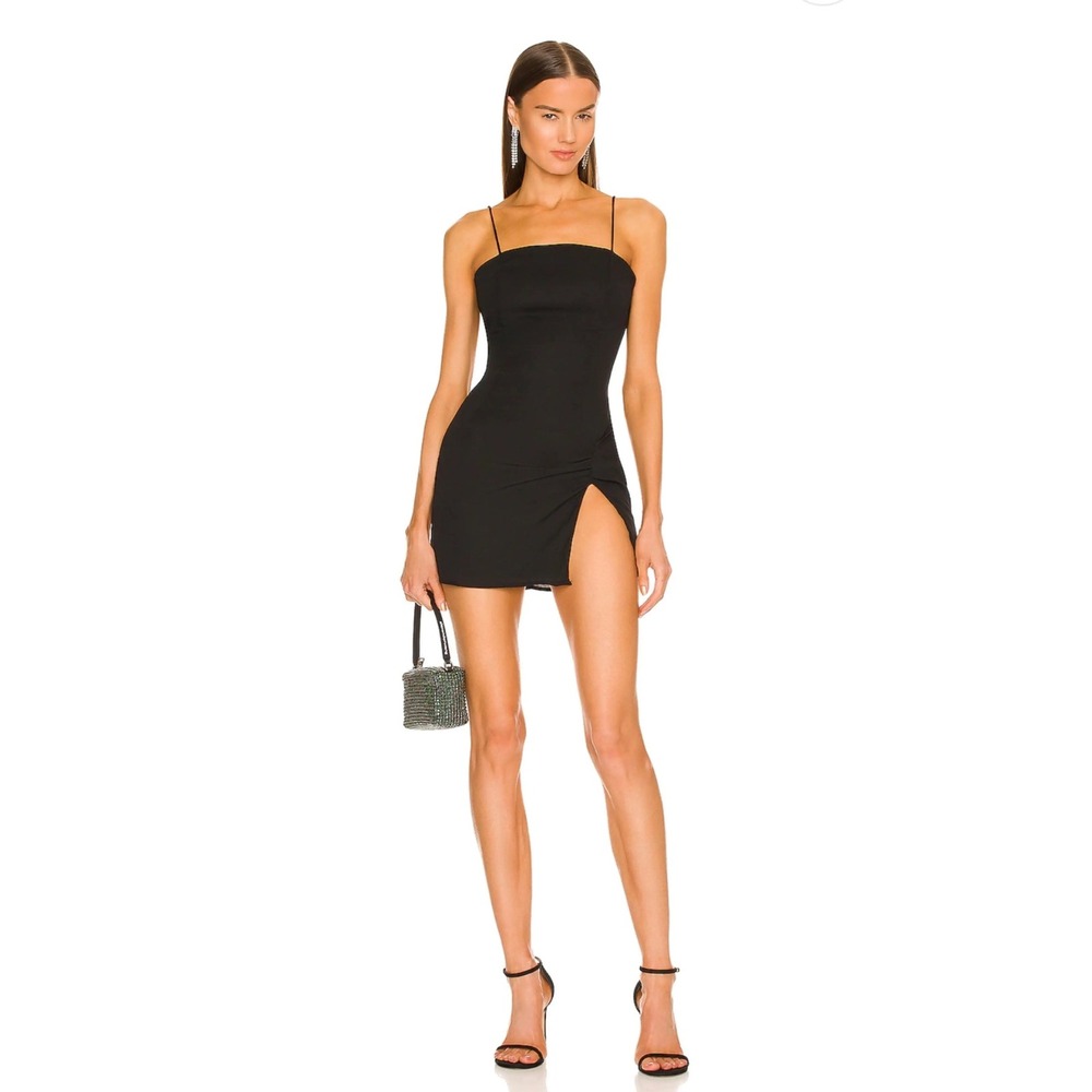 Superdown Syrus Slit Mini Dress Black Revolve Square Neck Spaghetti Strap Small